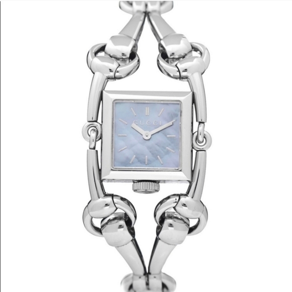 GUCCI SIGNORIA  STAINLESS STEEL BLUE MOTHER OF PEARL WATCH - Picture 1 of 8